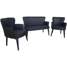 Resim Garden House Siyah Deri 2 1 1 Ahşap Ayaklı Kollu Ofis Koltuk Takımı Büro Bekleme Ofis Takımı Çok Renkli 