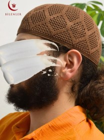 Resim Erkek Örme Takke Hac Ve Umre İçin İdeal Nefes Alabilir Standart Beden Takke Kahverengi 