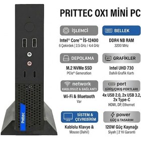 Resim Prittec OX1 Q7-TH610Lİ5124008016 i5-12400 24 GB 1 TB SSD W11P Mini PC 