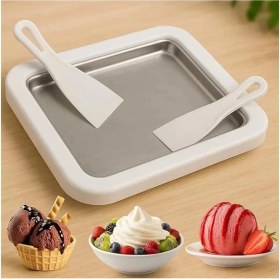 Resim Ev Tipi Dondurma Tavası, Paslanmaz Çelik Yüzeyli, Spatulalı, Rulo Dondurma ve Yoğurt Yapma Tepsisi 