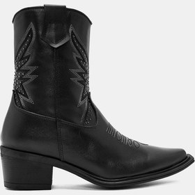 Resim Laura Kadın Siyah Gerçek Deri Taşlı Western Bot Siyah 
