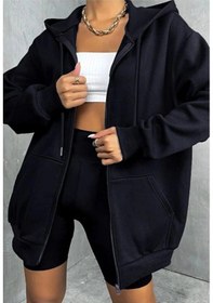 Resim Tarzsokak Siyah Oversize 3 Iplik Kalın Içi Polarlı Fermuarlı Kelebek Baskılı 1.kalite Bol Kesim Sweatshirt Siyah 