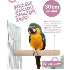 Resim Vixpet Venty Büyük Papağan Tüneği 30 Cm 36 Mm / Doğal Ahşap Kuş Tüneği 