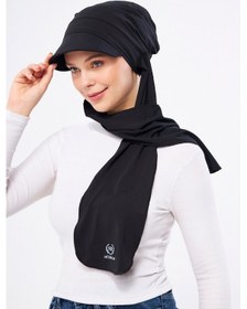 Resim Hürrem Bone Siyah Şapkalı Atkılı Geçmeli Tesettür Bone Swimmy Logolu 2321 01 Siyah 