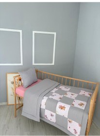 Resim %100 Pamuk Kırk Yama Çift Katlı Yorgan Seti Gri Pike 