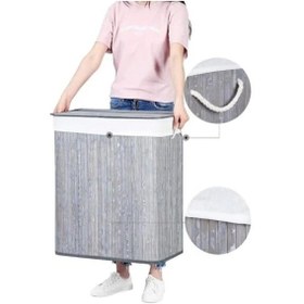 Resim Hasır Katlanır Çamaşır Sepeti - 72 Litre Açık Ahşap 
