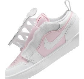 Resim Nike Jordan 1 Low Alt Leather Sneakers Hakiki Deri Bantlı Cırtlı Kız Çocuk Spor Ayakkabı Beyaz Pembe 