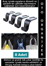 Resim Kolay Montaj Oto Organizer Çanta Kıyafet Küçük Eşya Düzenleyici Şık Araba Koltuk Arkası Askı 8 Adet 