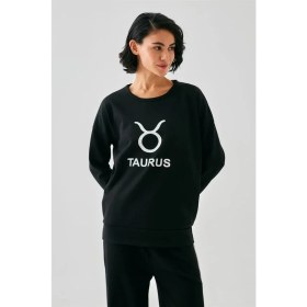 Resim Marsilyan Kadın Siyah Boğa Burcu Oversize 2 Iplik Eşofman Ev Giyim Takımı 