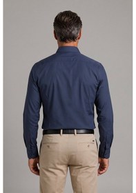 Resim Bisse Lacivert Regular Fit Modern Pamuk Cepsiz Klasik Yaka Uzun Gömlek Gmkls250066 C39 