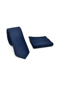 Resim Gaffy Şal Desenli Lacivert Dokuma Kumaş Mendilli Slim Fit Kravat // Sdk-2508-2 Lacivert 