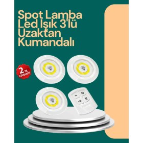 Resim Uzaktan Kumanda Ile Kontrol Edilebilen Yapışkanlı 3 Lü Kablosuz LED Spot Lamba 