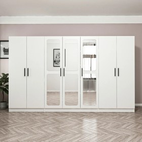 Resim Minar Kale 7 Kapak Aynalı 2 Çekmece Zincir Dolap - Beyaz 210 cm 