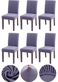 Resim Bambu Nano Kumaş Likralı Yıkanabilir 6'lı Sandalye Kılıfı Lastikli Sandalye Örtüsü 6 Adet - Gri 