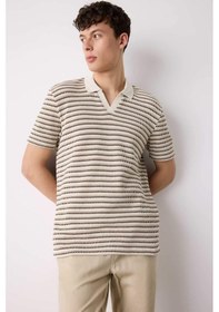 Resim DeFacto Regular Fit Polo Yaka Çizgili Dokulu Kısa Kollu Tişört D7249AX25SPER85 