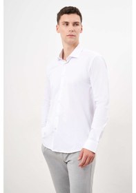 Resim Erkek Beyaz Basic Düz Desen İtalyan Yaka Slim Fit Gömlek 25mc004001600 Beyaz Beyaz 