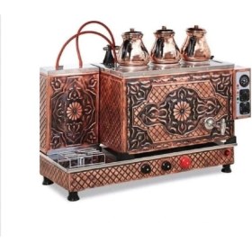 Resim Osmanlı Doğalgaz Elk Bakır Çay Kazanı 3 Gözlü Çay Makinesi Semaver Tam Otomatik 