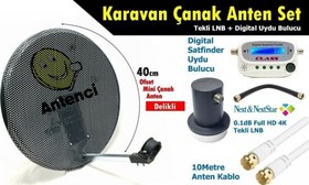 Resim 40cm Delikli Karavan Çanak Anten Seti +Dijital Uydu Bulucu Antenci