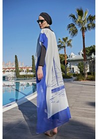 Resim Remsa Tesettür Mayo Üzerine Tasarım Tek Kaftan Pareo Rdp003 Yelkenli Mavi 