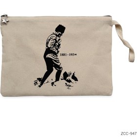 Resim Atatürk Kocatepe Silüet Krem Clutch Astarlı Cüzdan / El Çantası - Krem 