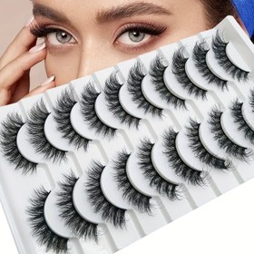 Resim 10 Adet El Yapımı Yumuşak Sahte Kirpik Seti, CC CDD Curl, Bebek, Kostüm, Doğal, Çapraz, Kedi Gözü Stilleri, Karma Uzunluklar 10-18mm, Kokusuz, Sahne ve Makyaj Görünümü için Kolay Uygulama ile 