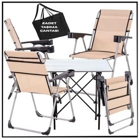Resim Uyguna-yakala Bej - Taşıma Çantalı 4 Adet Katlanır Kamp Sandalyesi Ve Alüminyum Masa Seti -a02-alu Bej 