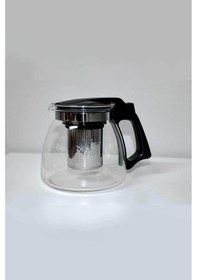Resim Yakut Siyah Süzgeçli Cam Demlik 900ml Ve Bitki Çayı Yeşil Çay Demleme Süzgeci Makaslı 