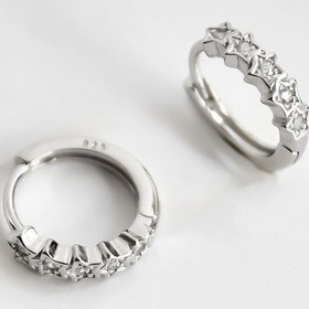 Resim Papatya Silver 925 Ayar Gümüş Rodyum Zirkon Taşlı Yarımtur Yıldız Halka Küpe 