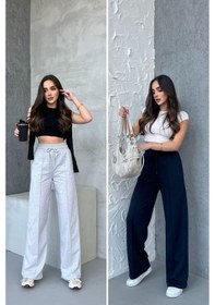 Resim Siyah-antrasit Kadın Mevsimlik Salaş Geniş Paça Yüksek Bel 2'li Eşofman Altıc Mrb102 Gri - Lacivert 