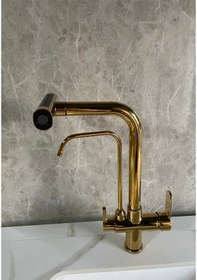 Resim Mutfak Eviye Bataryası Dual Flow Arıtma Çıkışlı Duş Şelale 3 Fonksiyon Altın 