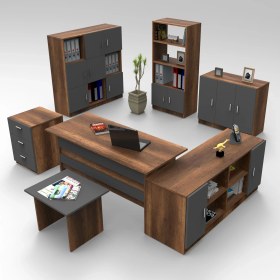 Resim Yurudesign Vario ABCDEFG2 Ofis Masa Makam Takımı Barok-Antrasit 140 cm Ahşap Malzeme ile Modern Tasarım 