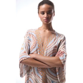 Resim Della Etnik Desen V Yaka Maxi Kimono 