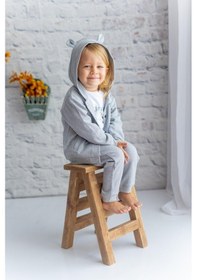 Resim Zeyland Erkek Bebek Kapüşonlu Hırka Ve Pantolon Takım-Gri 