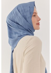 Resim Mirsoy Scarf Kazayağı Desen İpeksi Jakar Şal - Gökmavisi Gök Mavisi 