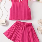 Resim GOKISTOTR Kızlar için 2 Parça Yazlık Kıyafet: Canlı Pembe Kolsuz Üst & Büzgülü Şort Takımı - Hafif, Günlük Polyester Karışımı, Günlük Kıyafetler için Mükemmel, Kızlar için Yazlık Giysiler, Dış Mekanlar için Mükemmel 