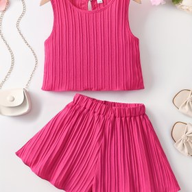 Resim GOKISTOTR Kızlar için 2 Parça Yazlık Kıyafet: Canlı Pembe Kolsuz Üst & Büzgülü Şort Takımı - Hafif, Günlük Polyester Karışımı, Günlük Kıyafetler için Mükemmel, Kızlar için Yazlık Giysiler, Dış Mekanlar için Mükemmel 