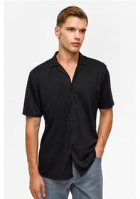 Resim Süvari Siyah Slim Desenli Apaş Yaka Gömlek Siyah 