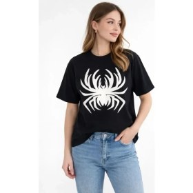 Resim Beruflic Örümcek Baskılı Tişört Kısa Kollu Bisiklet Yaka Tshirt 