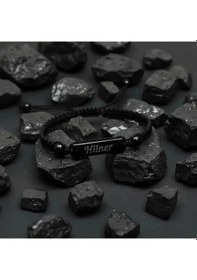 Resim Blackcraft Oltu Taşı Kişiye Özel Örgü Bileklik Siyah 