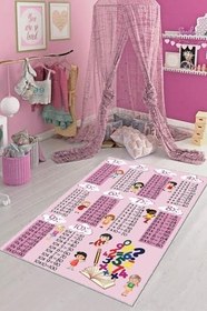 Resim Viva Home Kaymaz Taban Makinede Yıkanabilen Çarpım Tablosu Çocuk Halısı Ar243, Pembe, 120 X 180 