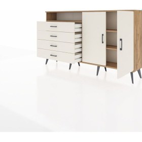 Resim Arges Konsol 3 Raflı 4 Çekmeceli 2 Kapaklı 176x30x99 Çam-aytaşı Aytası/aytası - Atlas Çam 