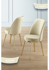 Resim Canisa Pefa Serisi 1 Adet Krem Mutfak Sandalyesi Gold Kaplama Metal Ayak 1. Sınıf Babyface Kumaş Sandalye Krem Ayaklar Gold 