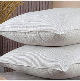 Resim Pamuklu İpliği Boyalı Yıkamalı Kapaklı Yastık Kılıfı 2 Li Set 50x70 Cm Çift İğne Detaylı Açık Gri 