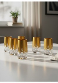 Resim Bohemia Kristal Kahve Yanı Su Bardağı Altın Yaldızlı 150 Cc 6 Adet Altın 