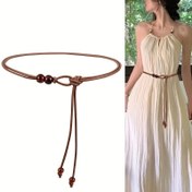 Resim 1 adet Vintage Esinli Ayarlanabilir Bel - Kahverengi Boncuklu Tasarım, ve Elbise, Gömlek ve Ceketler için Şık, Günlük Olarak Formal Olarak Kullanıma Uygun, Dantel Boncuklarla Şık Bir Detay, Dayanıklı Malzeme, Yetişkin Kadınlar İçin Gerekli, Günlük Bel Aksesuarı | Vintage Bel | Dayanıklı Bel, Bel Kemeri 