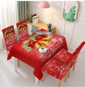 Resim 140x140cm Noel Noel Baba Çan Baskılı Leke Tutmaz Masa Örtüsü 4 Sandalye Kapaklı Mutfak Masa Dekorasyonu - Kırmızı Çan 