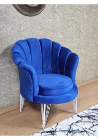 Resim Zafir Tekli İstiridye Beyaz Boyalı Telli Ayak Çay Seti Koltuk Tekli Berjer , Balkon, Salon, Ofis Mavi 