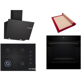 Resim Bosch Siyah 3 lü Ankastre Set (HJG852YB0T-POH7C6P30O-DWK66PJ60T ) 3D Fry - Pişirme Matı ile 