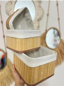 Resim 3b Trend Doğal Bambu Organizer Kutusu, Bambu Ahşap Ekmeklik, Ahşap Bambu Ekmek Sepeti Kahve - Krem 