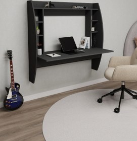 Resim Arnetti Buğlem Duvara Monte Çalışma Masası – Antrasit Renkli, Kompakt Bilgisayar Masası 